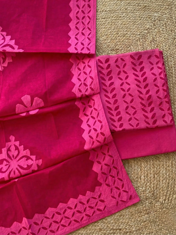 Indiehaat | Applique Cotton Suit (T+B+D) Pink