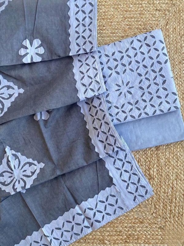 Indiehaat | Applique Cotton Suit (T+B+D) Gray