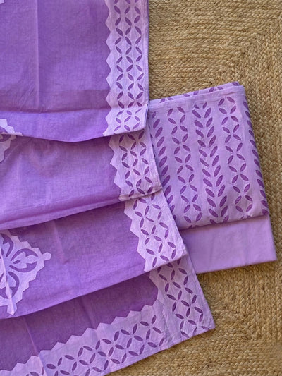 Indiehaat | Applique Cotton Suit (T+B+D) Purple