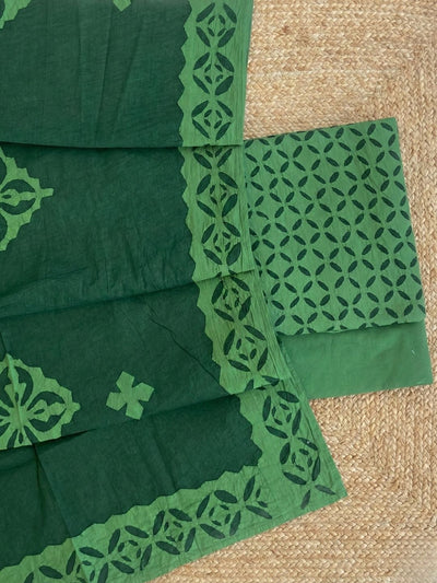 Indiehaat | Applique Cotton Suit (T+B+D) Green