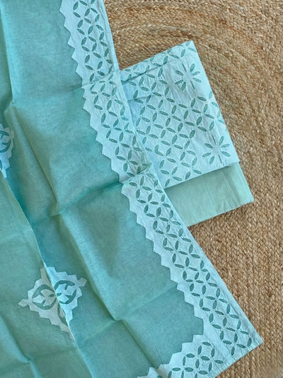 Indiehaat | Applique Cotton Suit (T+B+D) Green