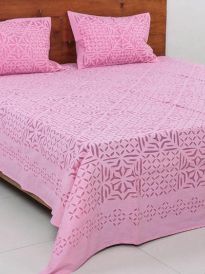Aavaran Applique Double Bedsheet Pink