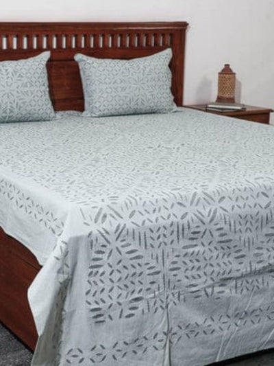 Aavaran Applique Double Bedsheet Ash