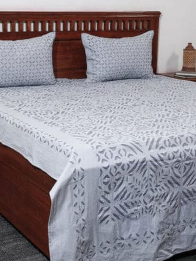 Aavaran Applique Double Bedsheet Ash Gray