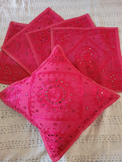 Indiehaat | Pure Cotton Embroidered Cushion Cover Pink