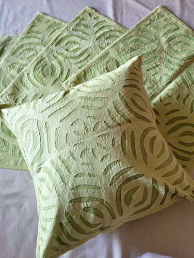 Indiehaat | Pure Cotton Applique Cushion Cover Green