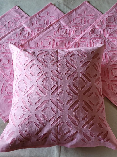 Indiehaat | Pure Cotton Applique Cushion Cover Pink