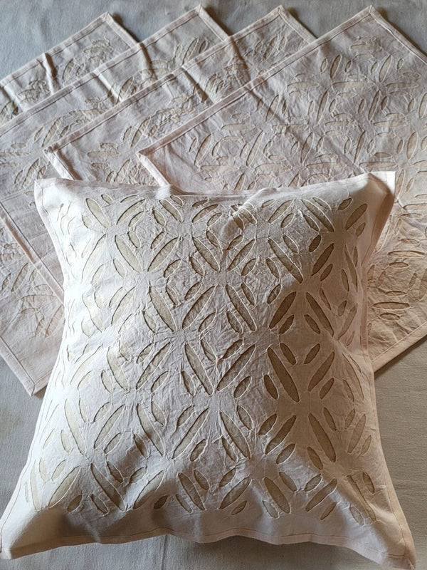 Indiehaat | Pure Cotton Applique Cushion Cover Peach