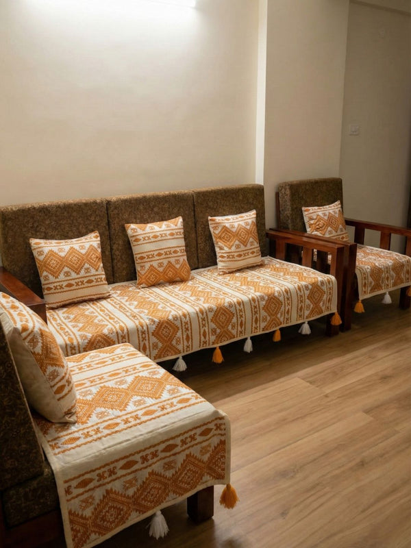 Indiehaat | Cotton Sofa Throw & Cushion Cover Mustard