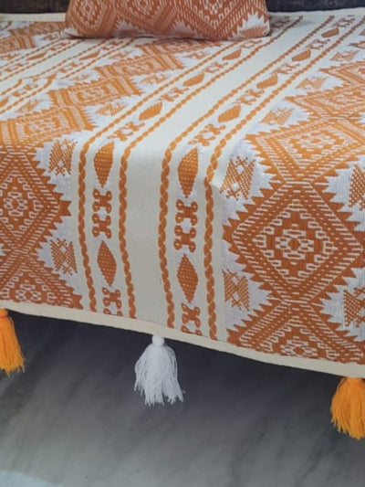 Indiehaat | Cotton Sofa Throw & Cushion Cover Mustard