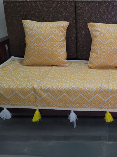 Indiehaat | Cotton Sofa Throw & Cushion Cover Yellow