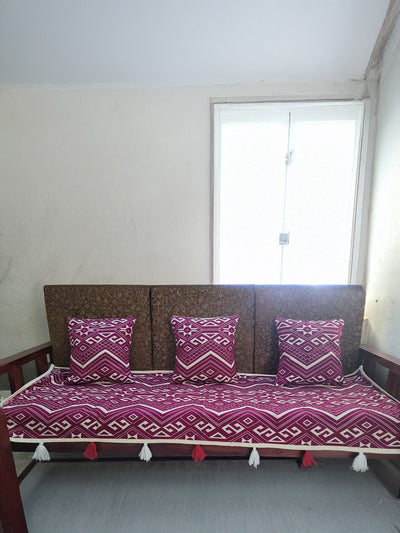 Khamma Ghani Jaquard Sofa Throw & Cushion Cover Dark Pink