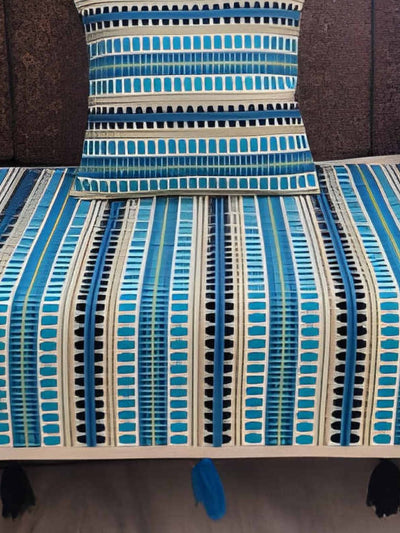 Indiehaat | Cotton Sofa Throw & Cushion Cover Blue