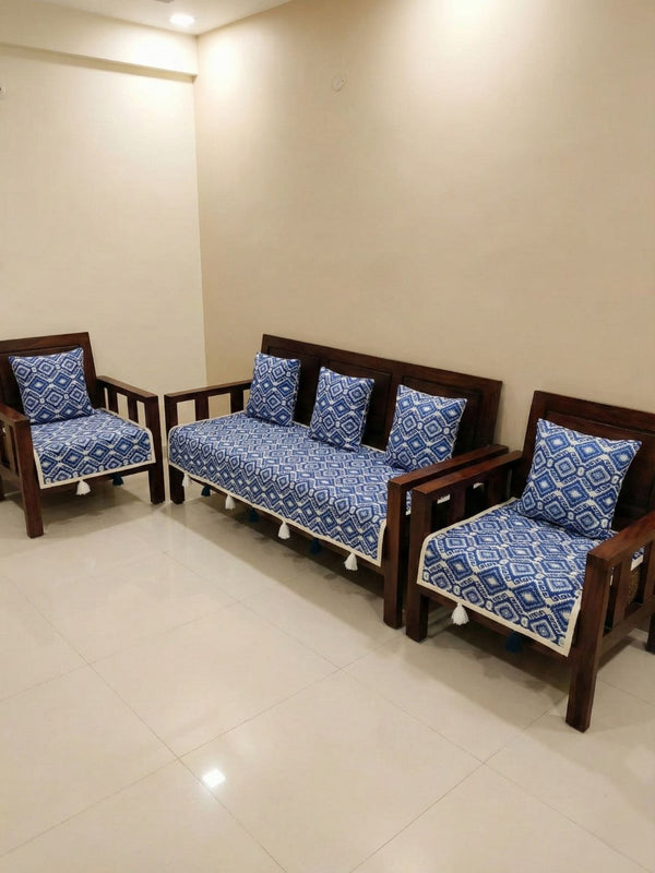 Indiehaat | Cotton Sofa Throw & Cushion Cover Blue