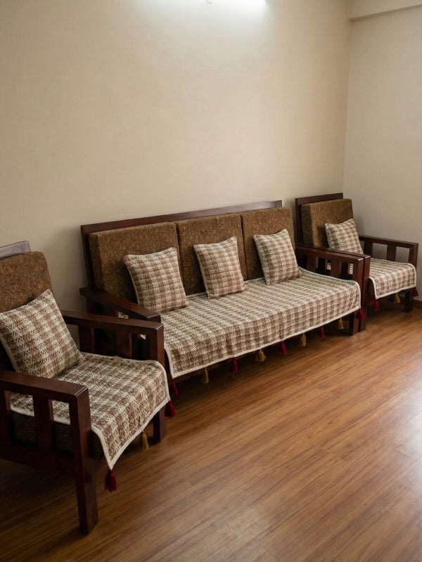 Indiehaat | Cotton Sofa Throw & Cushion Cover Brown