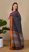 Handloom Mark Patteda Anchu Sleek Cotton Saree Onyx Gray