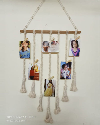 Macrame White Hanging Photo Hanger-Indiehaat