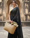 Indiehaat | Pure Mul Cotton Sequin Saree Black
