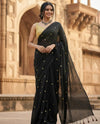Indiehaat | Pure Mul Cotton Sequin Saree Black