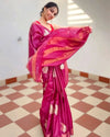 Silkmark Certified Moonga Tussar Silk Saree Purple Color Embroidered with Running Blouse-Indiehaat