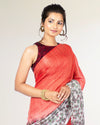 Half Dye Half Print Kota Silk Saree Sunset Orange