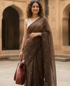 Indiehaat | Pure Mul Cotton Sequin Saree Brown