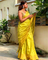 Silkmark Certified Moonga Tussar Silk Himalaya Yellow Saree with Running Blouse Handcrafted-Indiehaat