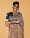 Earthy Pure Linen Kantha Work Gray Saree