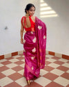 Silkmark Certified Moonga Tussar Silk Saree Purple Color Embroidered with Running Blouse-Indiehaat