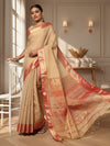 Splendid Maheshwari Tissue Silk Handwoven Saree Golden