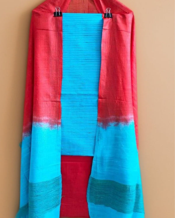 Handdyed Katan Silk Red & Blue Contrast Suit