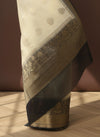 Silk Linen Weaving Design Jacquard Handloom Saree Cream Color with Running Blouse-Indiehaat