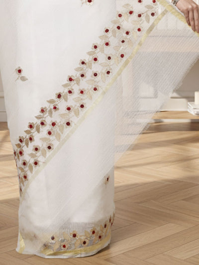 Pankhudi Kota Cotton Gota Patti Pure White Saree