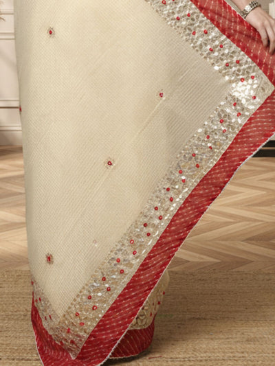 Pankhudi Jugnu Checks Gota Patti Off White Saree