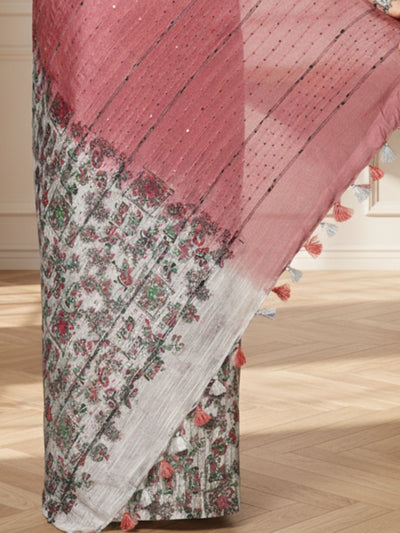 Half Dye Half Print Kota Silk Saree Charm Pink
