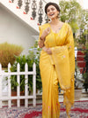 Poised Silk Linen Embroidered Mustard Saree