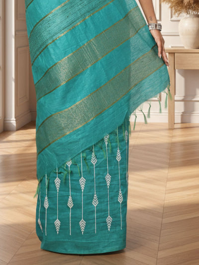 Eri Silk Rama Green Saree Handcrafted
