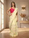 Impressionistic Silk Linen Embroidered Yellow Saree