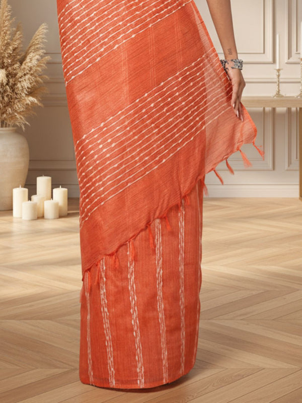Bansbara Tussar Silk Kantha Handloom Saree Tacao Orange