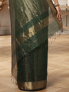 Misty Maheshwari Pure Silk Check Body Green Saree