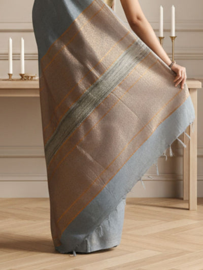 Luminous Pure Eri Tussar Silk Gray Saree