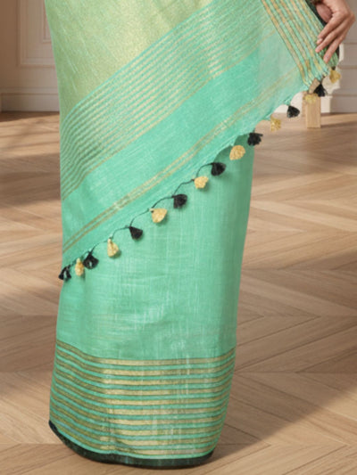 Verdant Khadi Linen Saree Medium Green