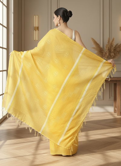 KatanHarvest Golden Yellow Silk Saree Weaving Design with Blouse-Indiehaat