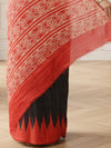 Silkmark Tussar Glowing Blockprint Black & Red Saree