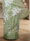 Embroidered Organza Pure Silk Green Saree for Party Wear | Indiehaat