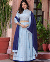 Indiehaat | Festive Fusion Lehanga Choli Set Light Blue BlockPrinted