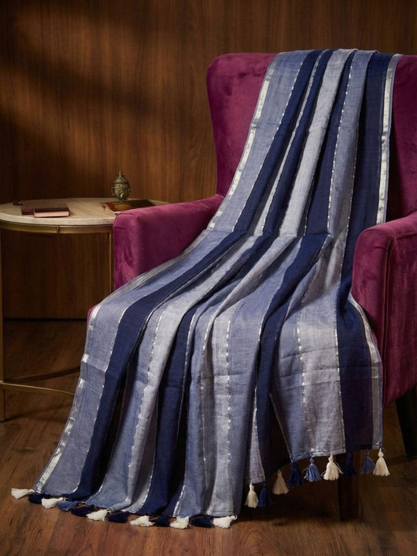 Indiehaat | Pure Handloom Mul Cotton Saree BlueGray
