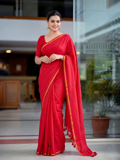 Hawa Hawai Handloom Pure Mul Cotton Saree Bold Red
