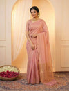 Indiehaat | Pure Tissue Linen Handloom Saree Peach