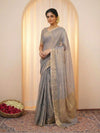 Indiehaat | Pure Tissue Linen Handloom Saree Gray